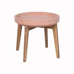 Wholesale ⌛ Australia Only - Marquee Terracotta Ceramic Side Table With Timber Legs ❤️