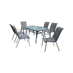 Discount 🔔 Australia Only - Marquee 7 Piece Steel Sling Back Outdoor Setting Charcoal 😍